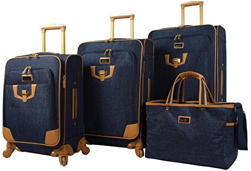 Nicole Miller Paige Collection 4-Piece Luggage Set: 28", 24", 20" Spinners and Tote Bag (Navy)