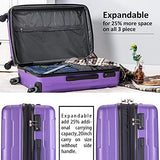 Expandable ABS Durable Suitcase 3 Piece Luggage Sets Lightweight with Double Wheels TSA Lock Spinner, Unisex Adults Teens Home Outddor Carry On Luggage (Purple 20/24/28 inch)