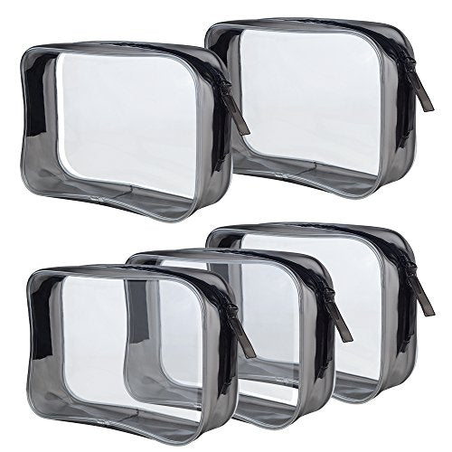 5 Packs Clear Cosmetics Bag TSA Approved, Wobe PVC Zippered Toiletry Carry Pouch Portable Makeup Bag for Vacation Travel, Bathroom and Organizing Waterproof Makeup Bag Vinyl Plastic Organizer Case