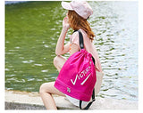 Drawstring Backpack with Shoe Compartment Beach Sport Gym Sack Bag for Women(Rose Red)