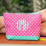 Pink Dottie Print Small Travel, Purse, Cosmetic Accessory Pencil Bag 9 In - Can Be Personalized