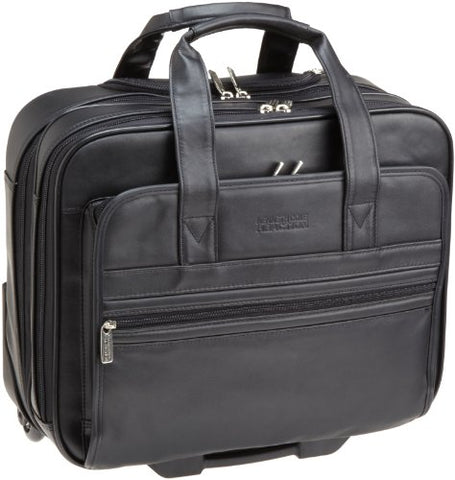 Kenneth Cole Reaction Genuine Leather Dual Compartment 15.4" Wheeled Laptop Portfolio, Black