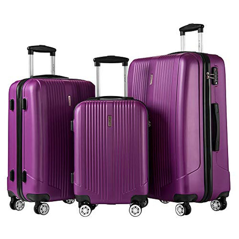 Luggage Set 3 Piece Set Suitcase set with TSA Lock Spinner Hard shell Lightweight (Purple)