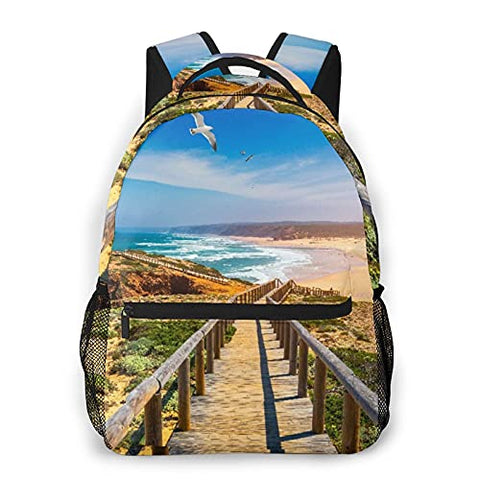 Casual Backpack,Boardwalks To The Beach And Ocean With F,Business Daypack Schoolbag For Men Women Teen