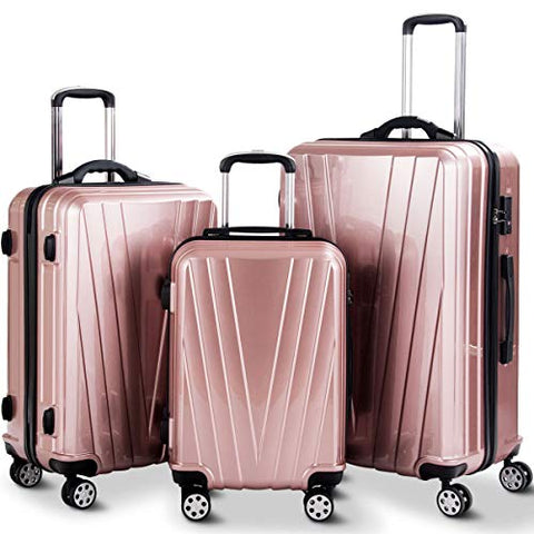 GHP 3-Pcs 20" 24" & 28" Pink Trolley Suitcas Luggage Set w TSA Lock Weighing Function