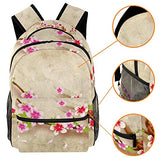 LORVIES Japanese Style Peach Blossom Flower Background Lightweight School Classic Backpack Travel Rucksack for Girls Women Kids Teens