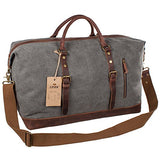 S-Zone Oversized Canvas Genuine Leather Trim Travel Tote Duffel Shoulder Handbag Weekend Bag