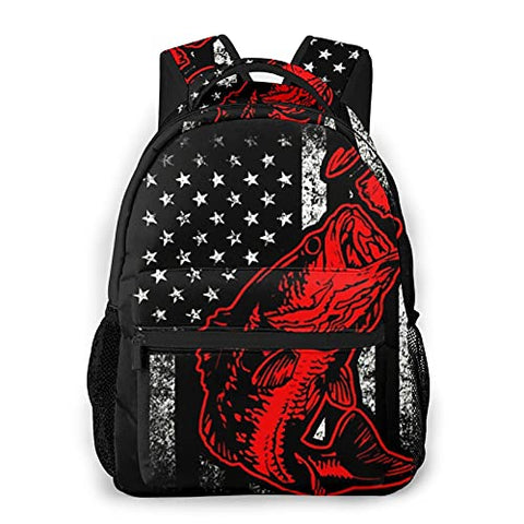 DAOPUDA Leisure Backpack For Women Men Kids Travel Backpack Purse,Fishing Lure Bass Fish And American Usa Flag Design