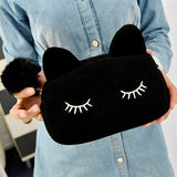 Sleepy Kitty Cat Cosmetic Bag Pencil Pouch Makeup Brush Case Travel Clutch Handbag Purse Cute