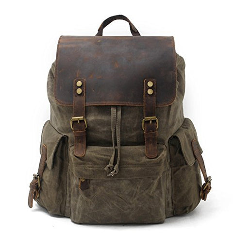 SUVOM Vintage Canvas Leather Laptop Backpack for Men School Bag 15.6" Waterproof Travel Rucksack