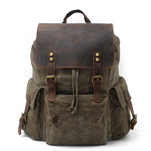SUVOM Vintage Canvas Leather Laptop Backpack for Men School Bag 15.6" Waterproof Travel Rucksack