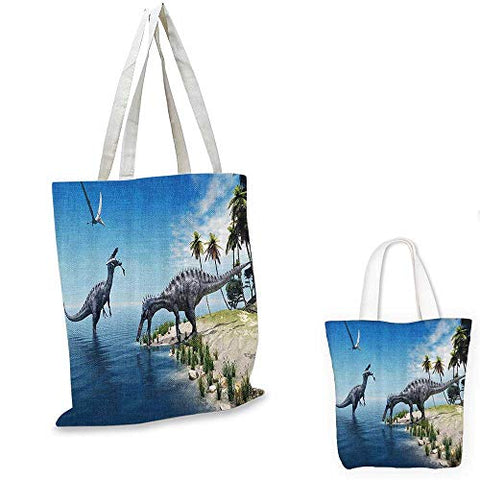 Jurassic Decor canvas messenger bag Large Fish is Caught By A Suchomimus Dinosaur Flying