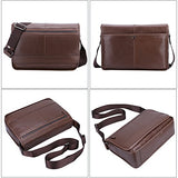 Banuce Brown Real Leather Messenger Bag for Men 14" Laptop Shoulder Briefcase Flapover Business