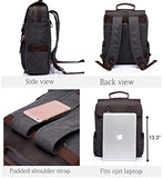 Leather Laptop Backpack,VASCHY Casual Canvas Campus School Rucksack with 15.6 inch Laptop Compartment