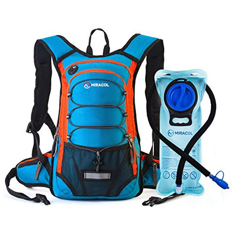 MIRACOL Hydration Backpack with 2L Water Bladder, Thermal Insulation Pack Keeps Liquid Cool up to 4 Hours, Perfect Outdoor Gear for Skiing, Running, Hiking, Cycling (Blue and Orange)
