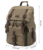 Kattee Men’s Leather Canvas Backpack Large School Bag Travel Rucksack Army Green