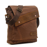 AUGUR Vintage Messenger Bag Ipad Bag Canvas Leather Messenger bags Shoulder Bag (Brown)