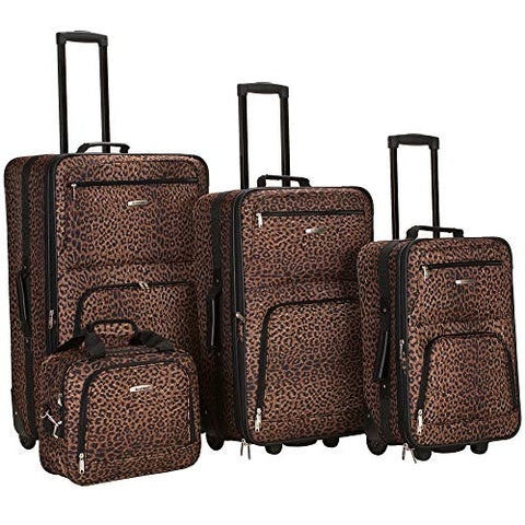 Rockland Luggage 4 Piece Luggage Set, Brown Leopard, Medium