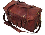 HLC 21" Mens Retro Style Carry on Luggage Flap Duffel Leather Duffel Bag