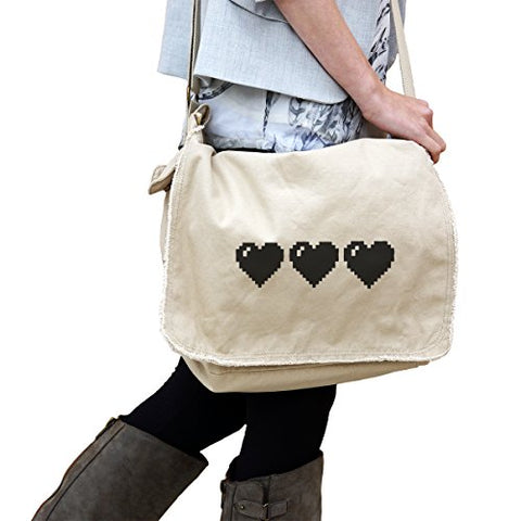 Zelda Link Full Heart Life Bar 14 Oz. Authentic Pigment-Dyed Raw-Edge Messenger Bag Tote