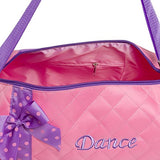 Silver Lilly Girls Dance Bag - Quilted Duffle Bag w/Lavender Bow (Light Pink)