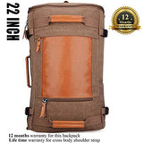 WITZMAN Men Vintage Canvas Rucksack Travel Duffel Backpack Retro Hiking Bag 2063 (22inch Brown)