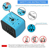Castries Universal Travel Adapter, All-in-one Worldwide Travel Charger Travel Socket, International Power Adapter with 4 USB Ports, AC Plug for US EU UK AU & Asian Countries, Blue