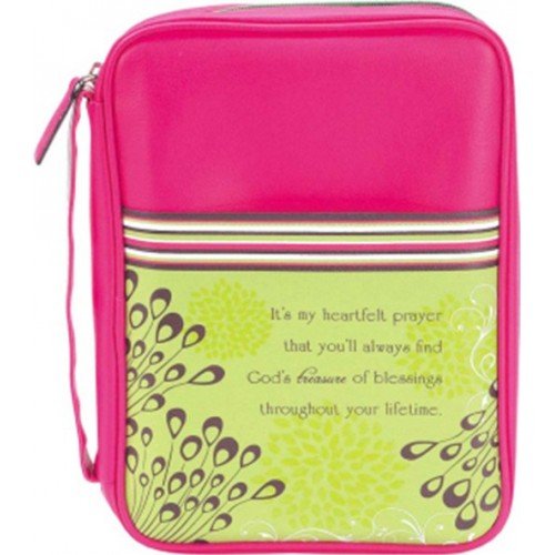 Mom Heartfelt Prayer Hot Pink Medium 9 X 6.5 Inch Vinyl Bible Cover Case With Handle