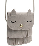 ZGMYC Kids Toddlers Cat Tassel Crossdy Bag Small Shoulder Purse Gift for Little Girls, Grey (Large)