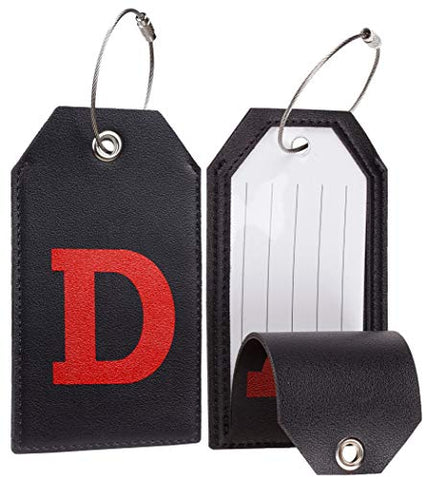Casmonal Initial Leather Luggage Tag Travel Bag Tag Fully Bendable 1 pcs Set(D)