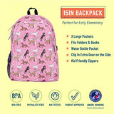Wildkin 15 Inch Kids Backpack for Boys & Girls, 600-Denier Polyester Backpack for Kids, Features Padded Back & Adjustable Strap, Perfect Size for School & Travel Backpacks, BPA-free (Horses in Pink)