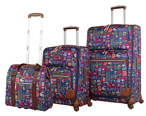 Lily Bloom Luggage 3 Piece Softside Spinner Suitcase Set Collection (Geo Critter)