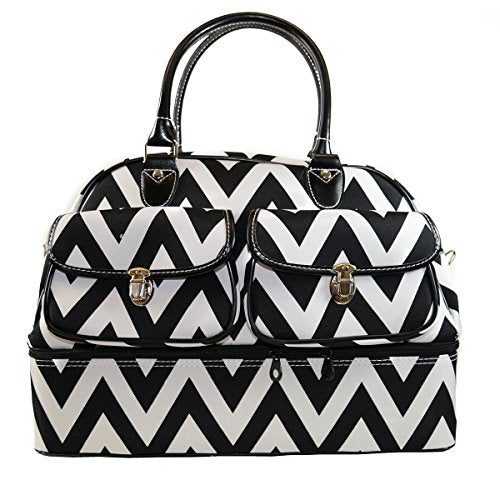 Ever Moda Fashion Pattern Print Duffle Bag, 18", Chevron Black