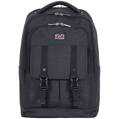 Ben Sherman Heather Polyester Double Compartment 15.6" Computer Travel Backpack, Navy, One Size