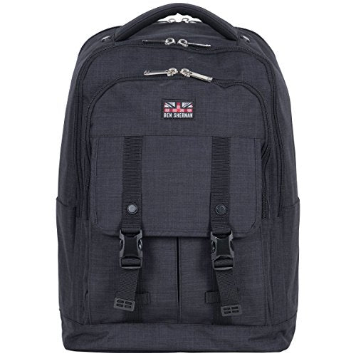 Ben Sherman Heather Polyester Double Compartment 15.6" Computer Travel Backpack, Navy, One Size