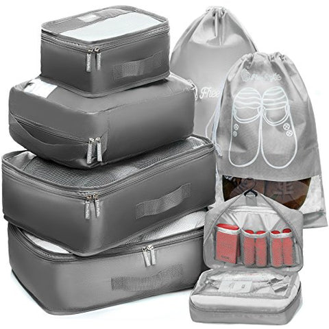 Packing Cubes Travel Set 7Pc 2 Large Cube Organizer Laundry Shoe & Toiletry Bag