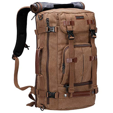 WITZMAN Canvas Backpack Vintage Travel Backpack Large Laptop Bags Convertible Shoulder Rucksack (A519-1 Brown)