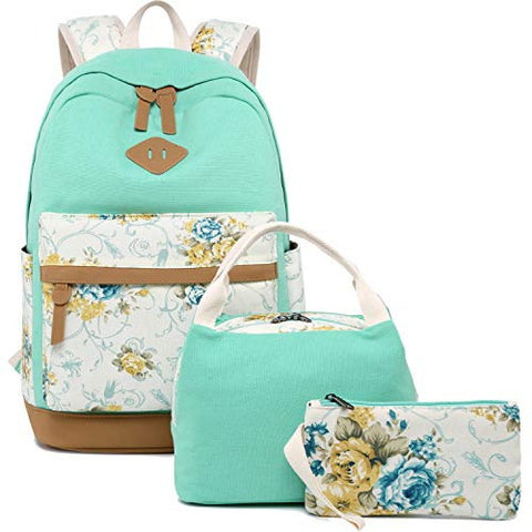 BLUBOON Teens Backpack for School Girls Bookbags Set Canvas Laptop Backpack Lunch Bag Pencil
