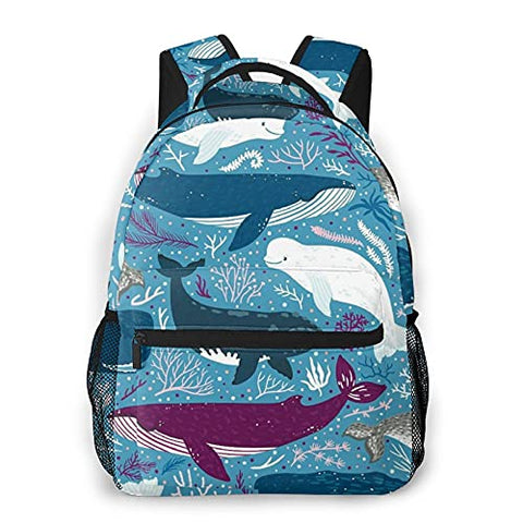 Multi leisure backpack,Sea Whales Dolphins Octopus Jellyfish Starfis, travel sports School bag for adult youth College Students
