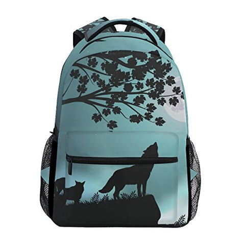 Backpack Travel Evening Moon Wolf School Bookbags Shoulder Laptop Daypack College Bag for Womens