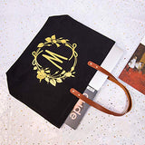 ElegantPark Monogrammed Gifts for Women Personalized Gifts Bag Monogram W Initial Bag Tote for Wedding Bride Bridesmaid Gifts Birthday Gifts Teacher Gifts Bag with Pocket Black Canvas