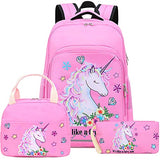Girls Backpack for Kids Elementary Bookbag Girly School Bag with Insulated Lunch Tote and Pencil Pouch for Children (Light Pink - 3 Pices)