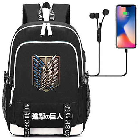 Nanston Attack On Titan Backpack-College Laptop Backpack with USB Charging Port Teens Lightweight Travel Backpack
