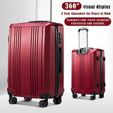 Coolife Luggage Expandable(only 28") Suitcase PC+ABS with TSA Lock Spinner 20in 24in 28in (wine red, S(20in_carry on))