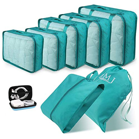 Packing Cubes for Travel, 8Pcs Compression Travel Cubes Set Foldable Suitcase Organizer Lightweight Luggage Storage Bag (Blue)