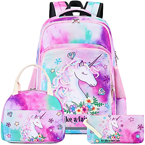 Pink Unicorn Kids Backpack School Bag With Lunch Box And Pencil