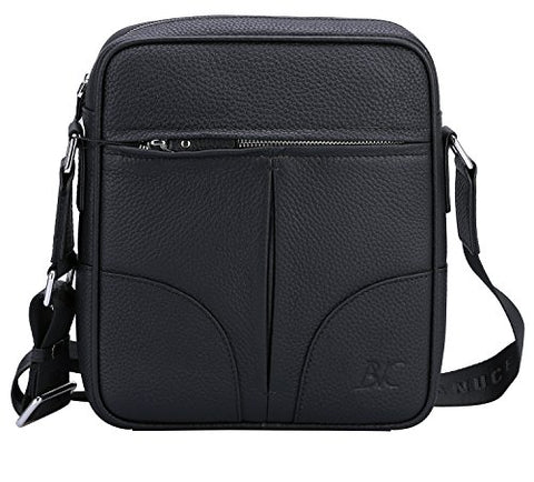 Banuce Small Black Cowhide Leather Messenger Bag for Men Shoulder Crossbody Purse for iPad