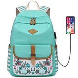 School Backpack for Girls,Hey Yoo 2019 Large Capacity Printing Canvas Backpack Bookbag School Bag for Girls School (water blue)