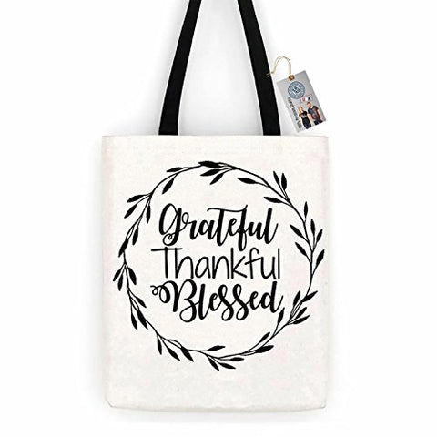 Grateful Thankful Blessed Thanksgiving Cotton Canvas Tote Bag Day Trip Bag Carry All