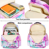 Girls Backpack Kids Elementary Bookbag Girly School Bag with Insulated Lunch Tote and Pencil Pouch (Tie dye green purple pink - Fari tale unicorn)